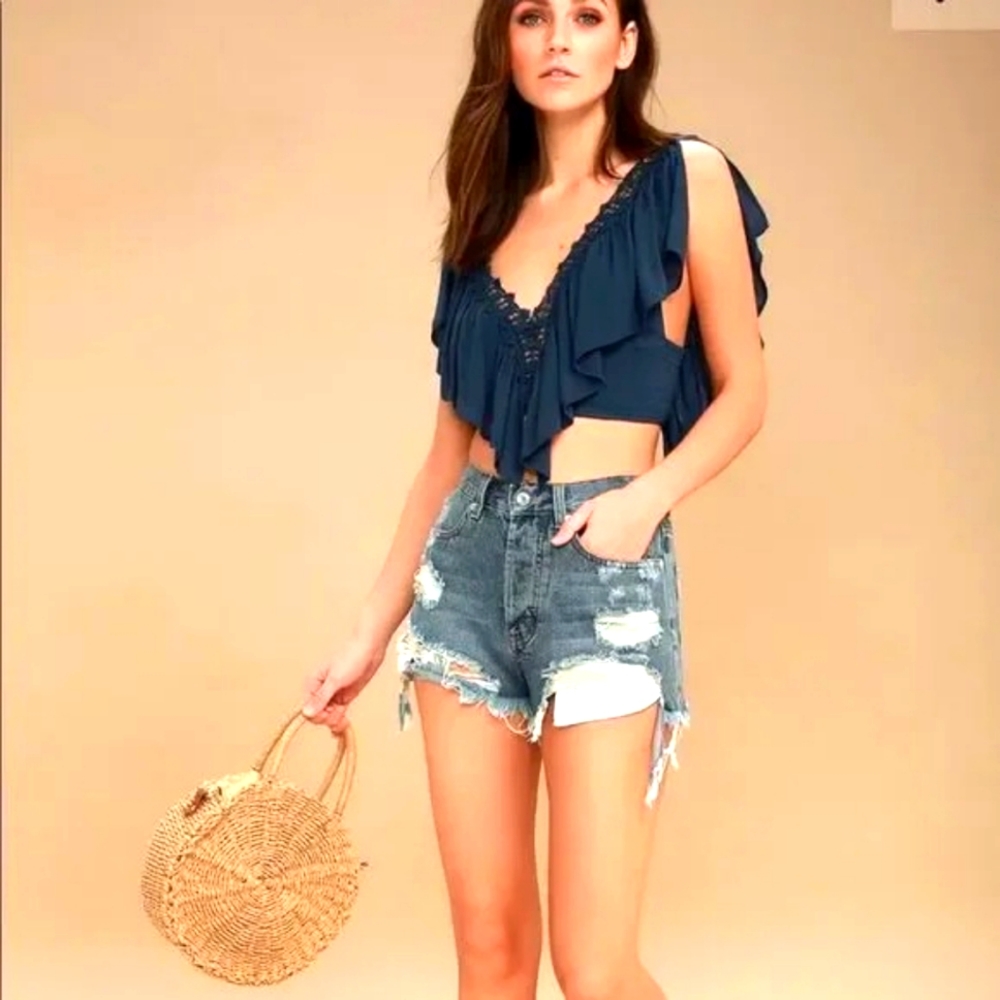 NWT Two Lulu's Saturday In The Park Lace Crochet Tops (Blue and Cream)
